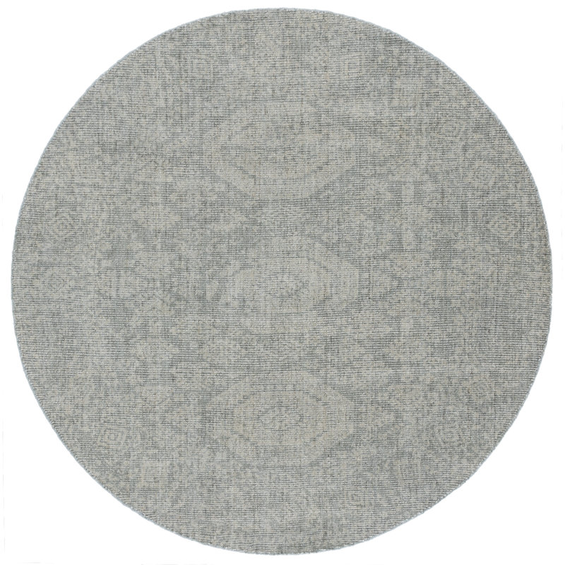 Tapis oriental en laine / coton tissé à la main de couleur vert sauge / vert Alleine, Rond 6 pi