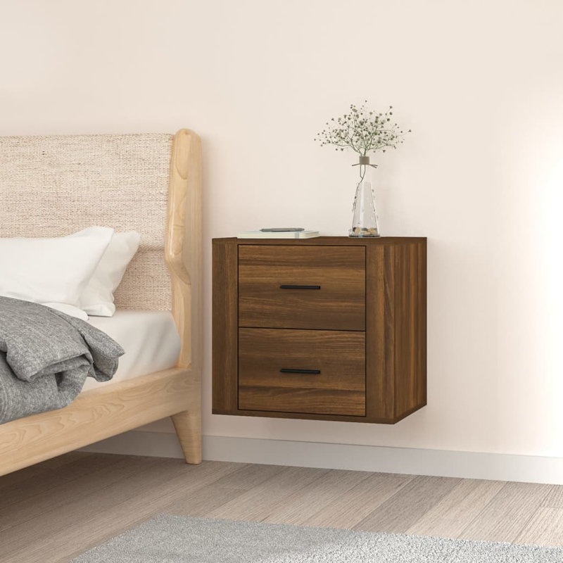 Jahque 50cm W Manufactured Wood Bedside Table, Brown Oak
