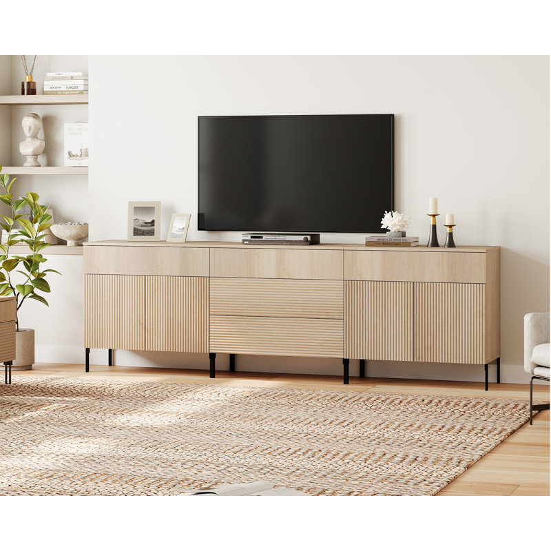 Meuble télé avec tiroirs, commode avec station de charge, meuble télé moderne, Beige