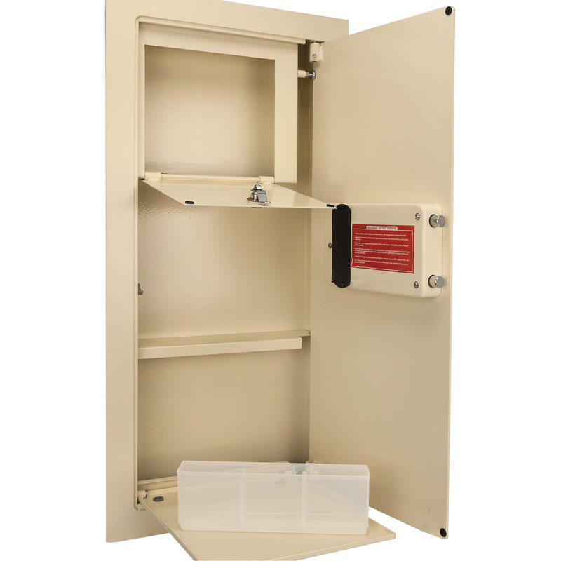 0.82 Cubic Ft Beige Biometric Safe For Wall, Strong Steel And Convenient Removable Shelf Wall In Beige, Lock Secure Storage