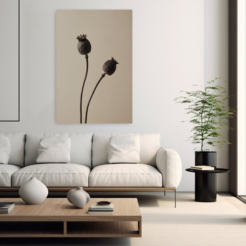 «Elegant Poppy Pods», art mural élégant et minimaliste, H 60 po x l 40 po