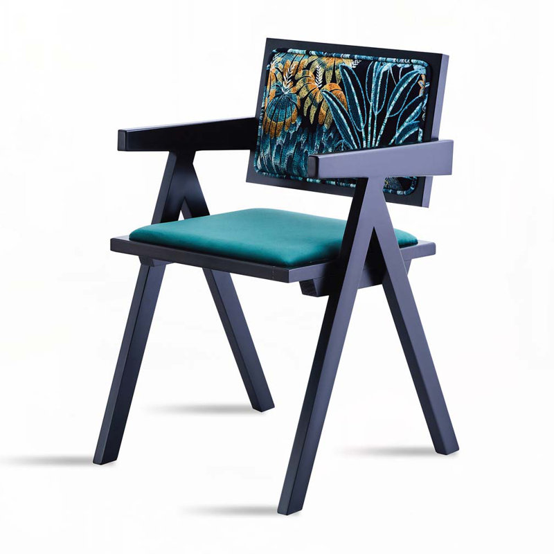 Ensemble de chaises de salle à manger rembourrées en tissu avec accoudoirs, pieds en bois