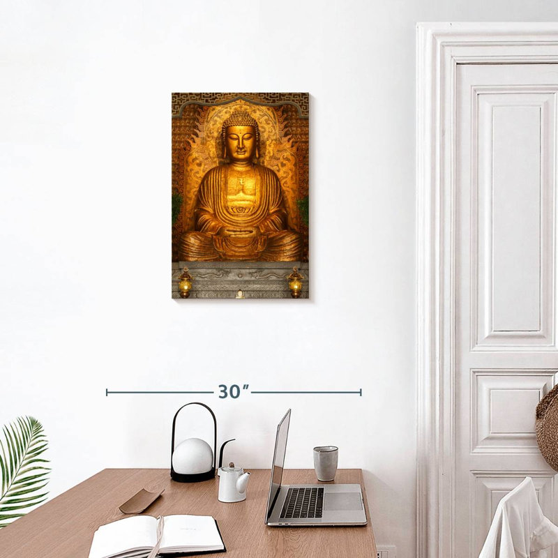 Statue de Bouddha doré, H 24 po x l 16 po