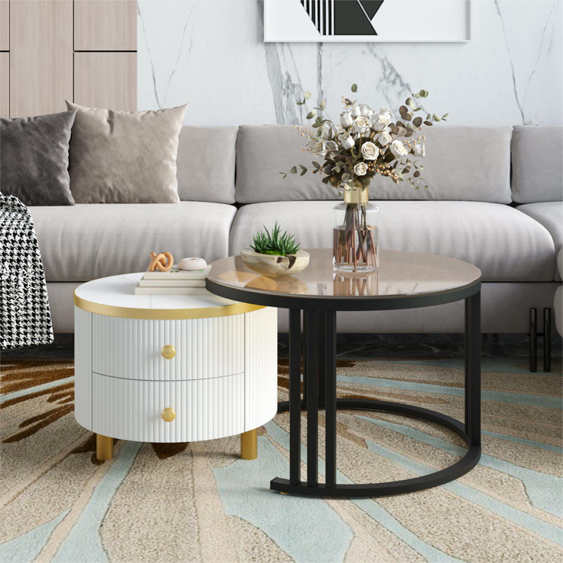 Amling Frame Coffee Table with Storage, Black/White, White/Clear, Glass
