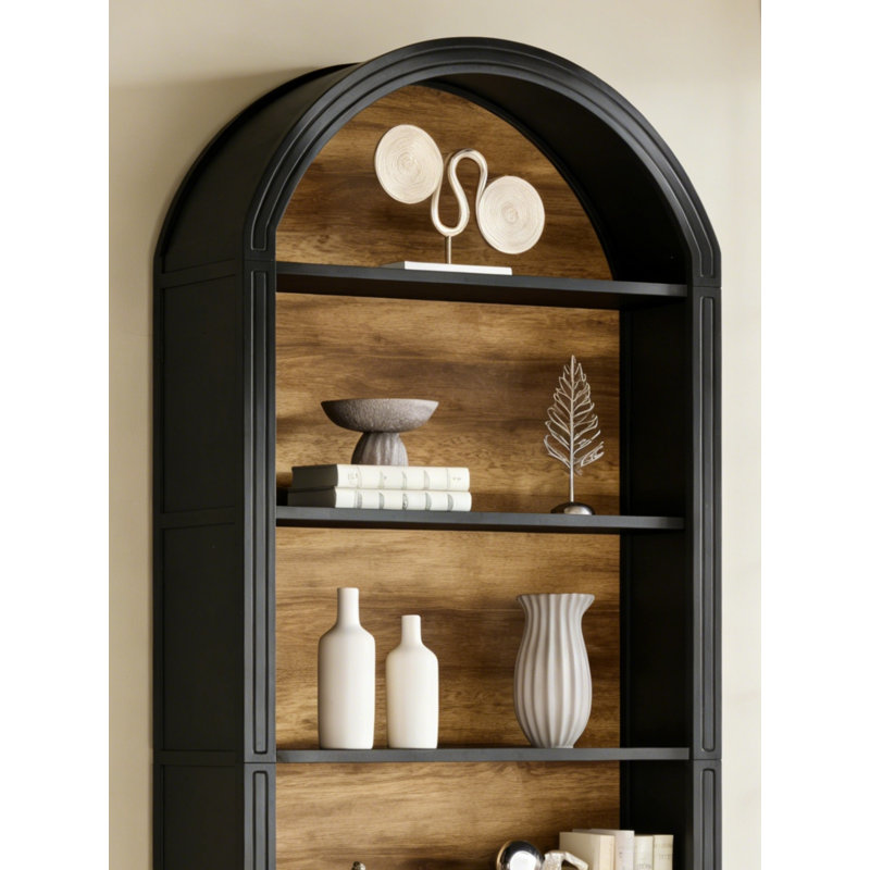 French Arched Wooden Bookshelf | 5-Tier Open Display Cabinet | Living Room & Study Storage Unit