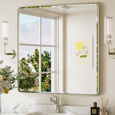 Miroir de salle de bain biseauté avec cadre en aluminium, miroir décoratif mural, verre trempé