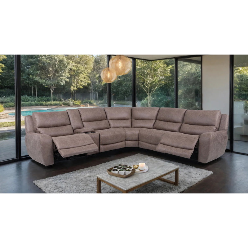 134.4" W Transitional Power Sectional, Slate Brown, Brown