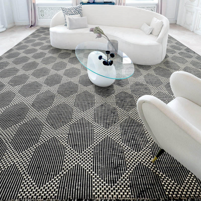 Wool Moroccan Area Rug in White, Rectangle 8' x 10'