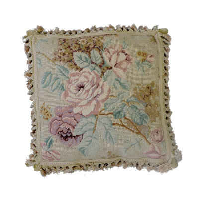 Peach Rose Bouquet Needlepoint Pillow
