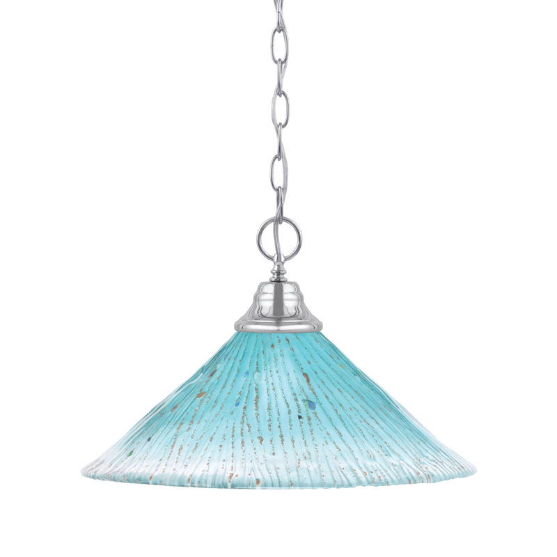 Luminaire suspendu en chaîne avec verre cristal sarcelle 16 po, Nickel brossé