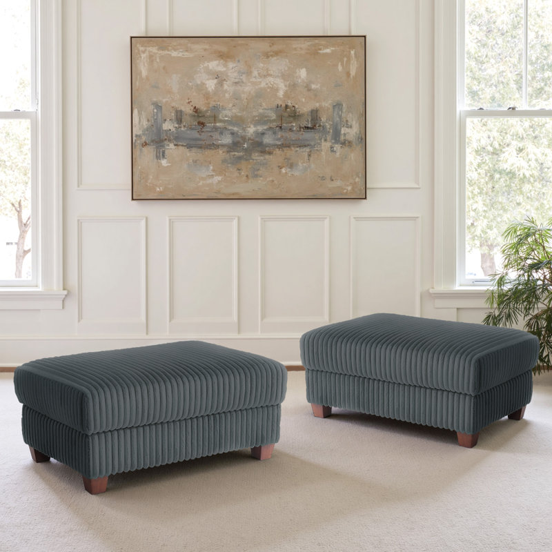 Modern Upholstered Faux Fur Square Ottoman(Set Of 2), Dark Grey