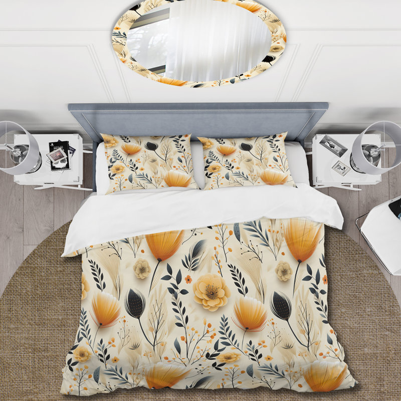 Ensemble de housse de couette beige et orange, Housse de couette pour grand lit et 2 taies décor