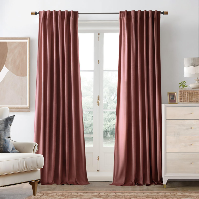 Dessy Velvet  Curtains 2 Panel Set Super Soft luxury Rod Pocket Back Tab Curtains, 52" W x 96" L, Dusty Rose