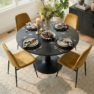 Ensemble de table de salle à manger pour 4 personnes avec table ronde et 4 chaises rembourrées en chenille