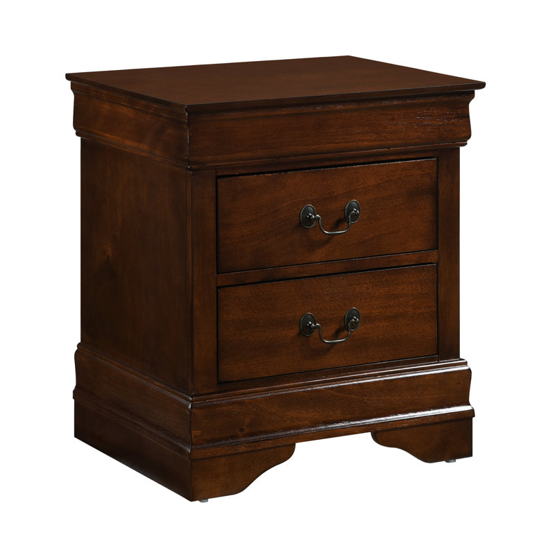 Table de chevet classique de style Louis Philippe à finition cerisier brun classique avec 2 tiroirs et meubles de chambre à coucher