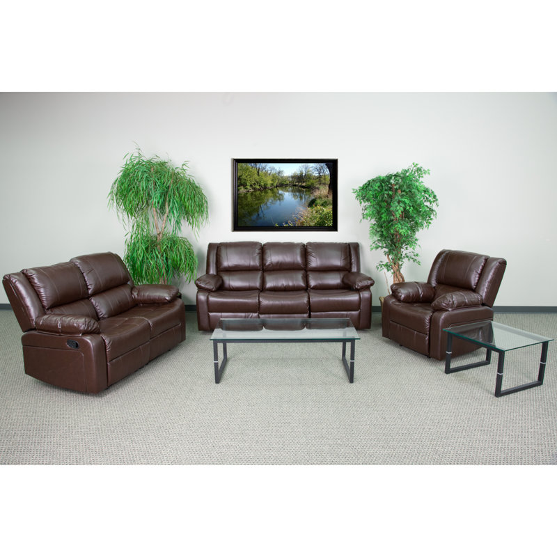 Harben Contemporary LeatherSoft Reclining Sofa Set, Brown