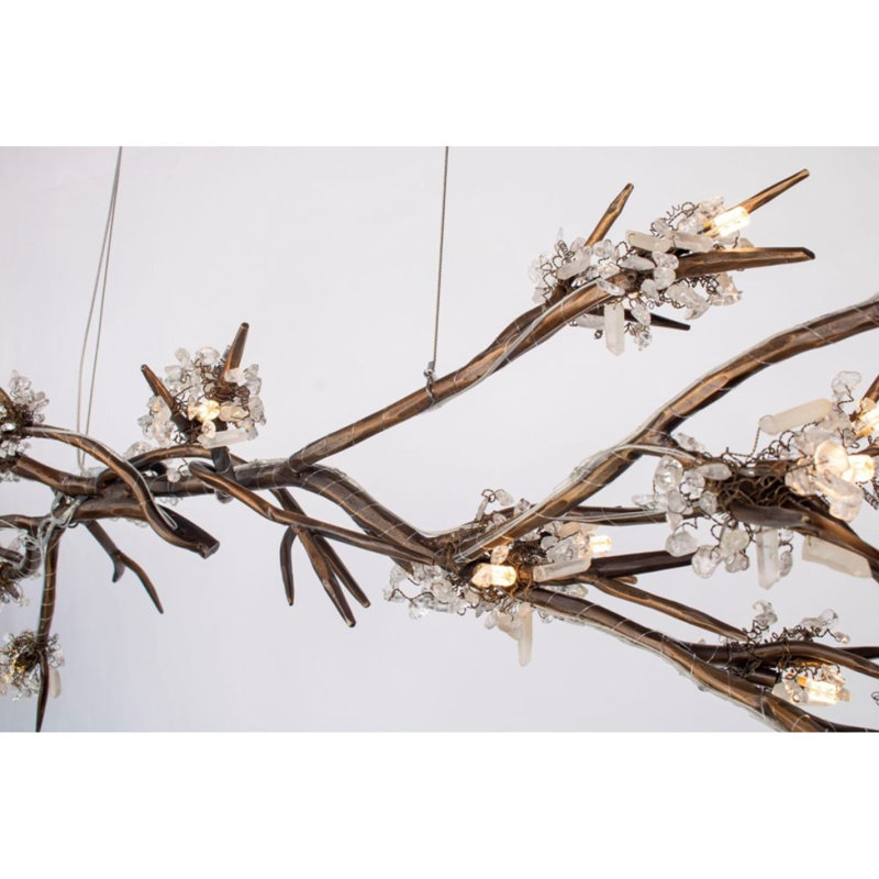 Lustre linéaire léger de style Brandolini, Bronze frotté à l'huile, Transparent, 26” Wide x 22” Depth x 18” Height