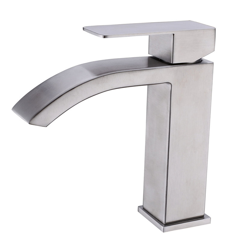 Brushed Nickel Waterfall Bathroom Faucet - Single Handle For Smooth Water Flow And Temperature Reliable Quality Construction Material Vanity Sink With Large Rectangular Spout Fascinating View Strong