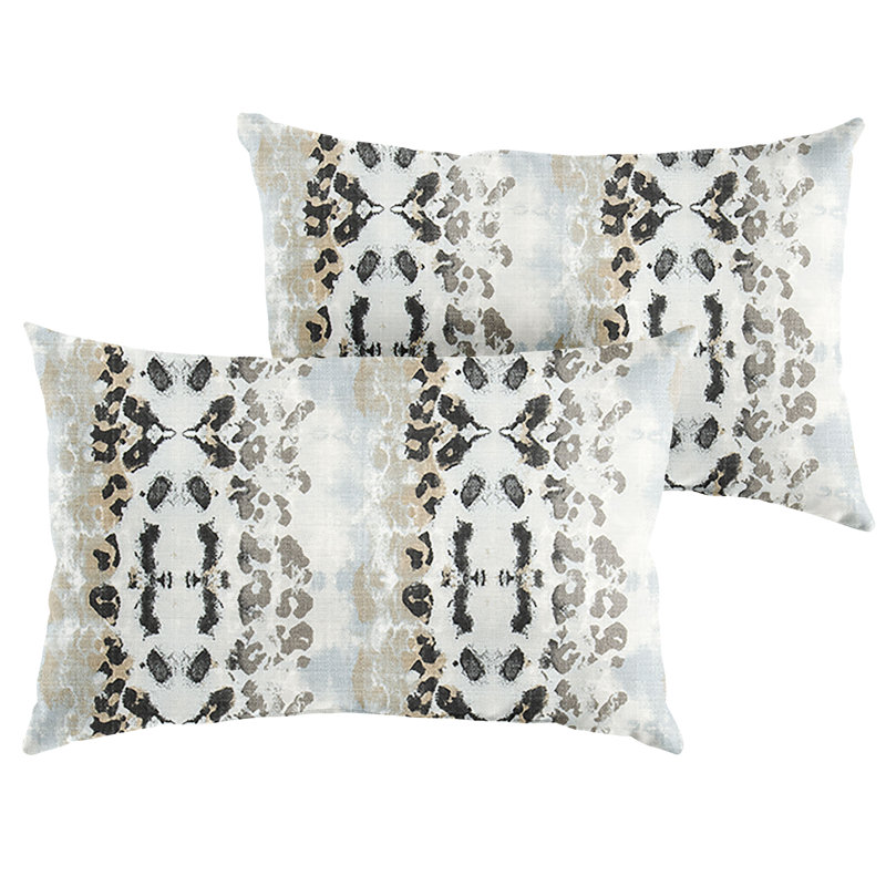 Mali Mineral Blue Indoor/Outdoor Animal Print Mineral Blue/Gray Rectangular Lumbar Cushion Cover, 12" x 18"