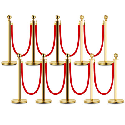 Paquet de 10 poteaux de poteau en or avec 8 cordes, barrières de queue en acier inoxydable avec bases lestées pour les événements