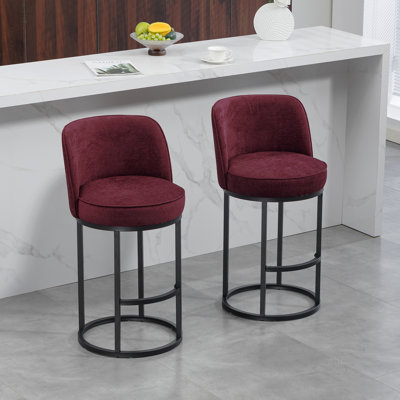Ensemble de 2 tabourets de bar à hauteur de comptoir, tabourets de bar moderne avec dossier, tabourets de bar rembourrés en lin pour îlot de cuisine