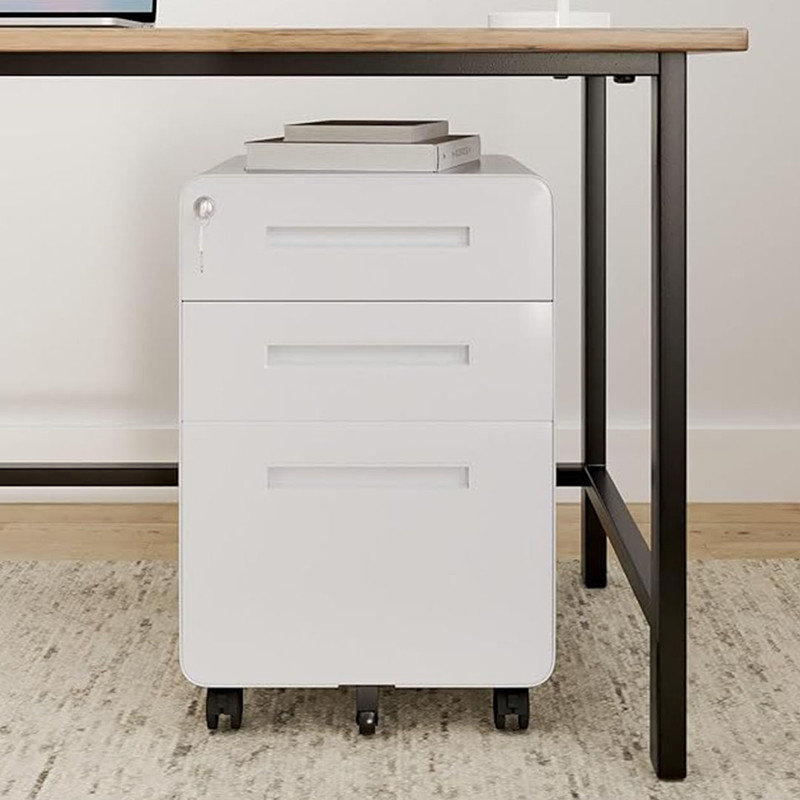 Mobile File Cabinet for Home Office 3 Drawer File Cabinet, for Legal/Letter/A4 File,Round Corner Design,White