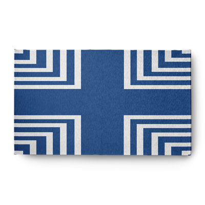 Urbain Striped Machine Woven Chenille Indoor / Outdoor Area Rug in Blue/White