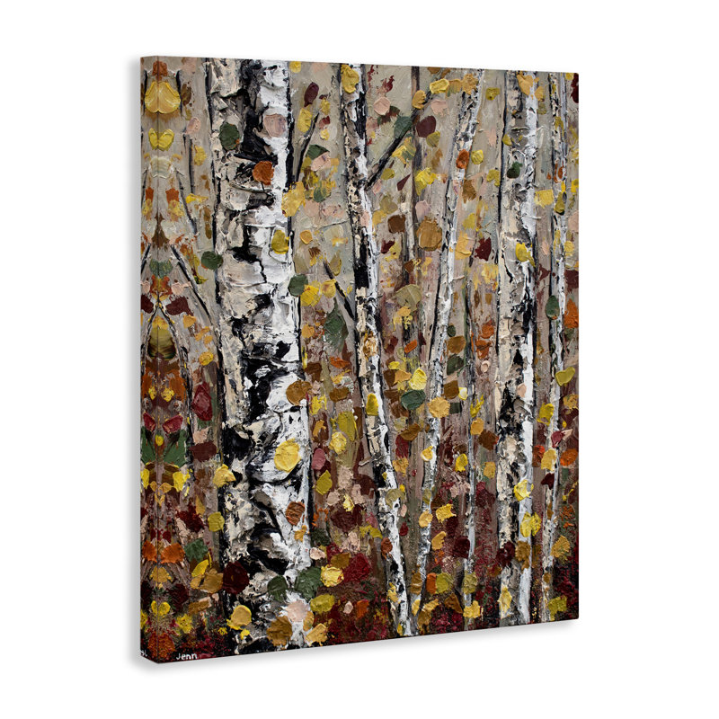 «Autumn Birch Trees Abstract Leaves» par Jen Seeley - peinture sur toile tendue, H 40 po x l 30 po x P 1,5 po