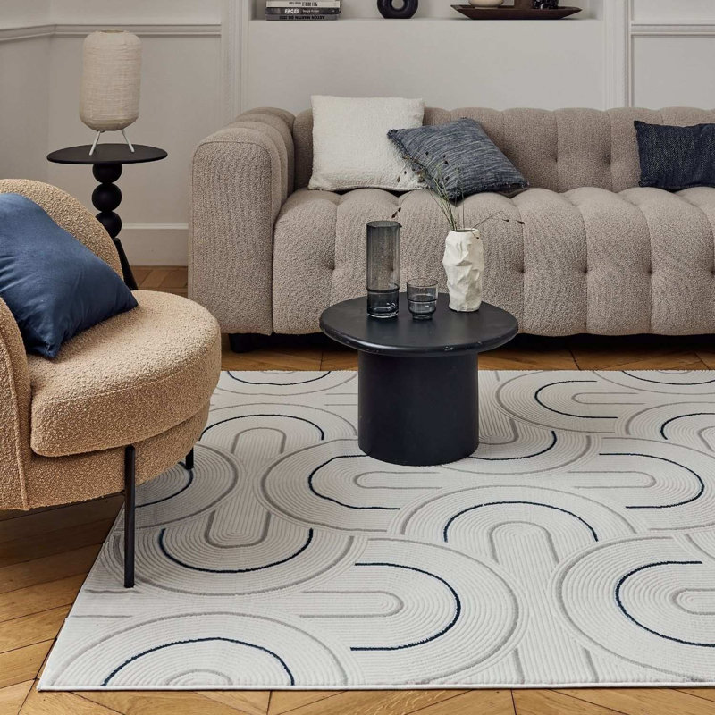 Carmel Modern Arc Cream/Navy Area Rug, Rectangle 200 x 290 cm