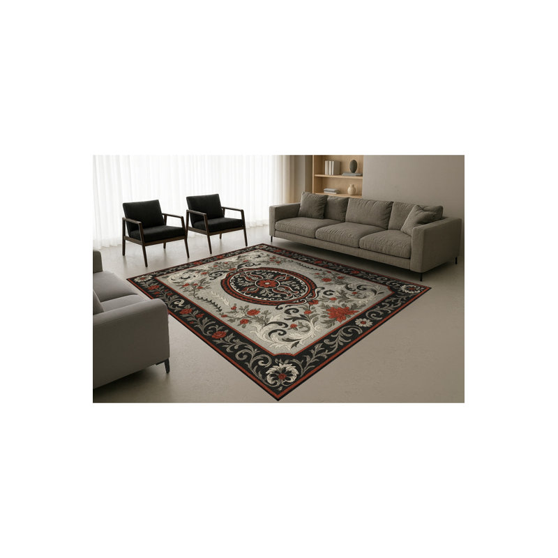 Tapis gris tissé traditionnel Mosso, 2 pi 6 po x 4 pi 11 po