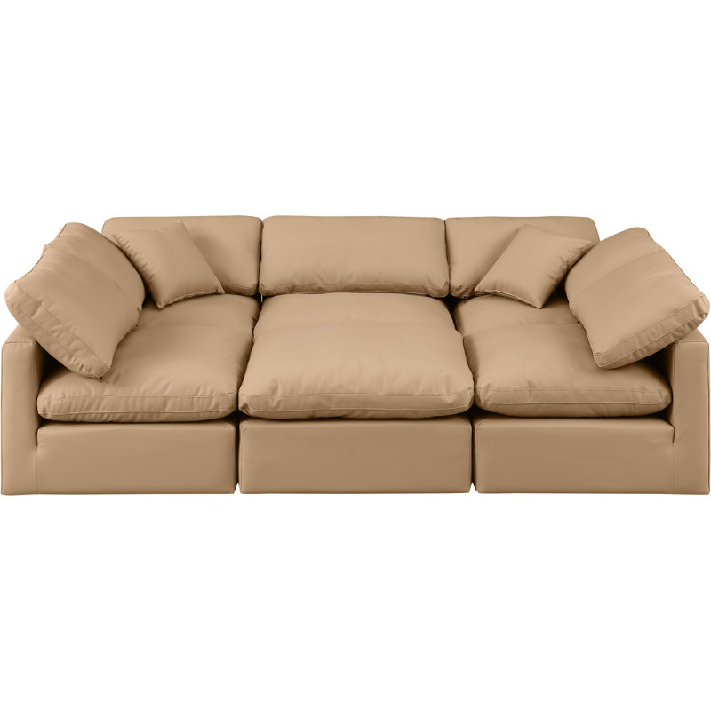 Itala Upholstered U-Shaped Sectional Reversible, Tan Vegan Leather