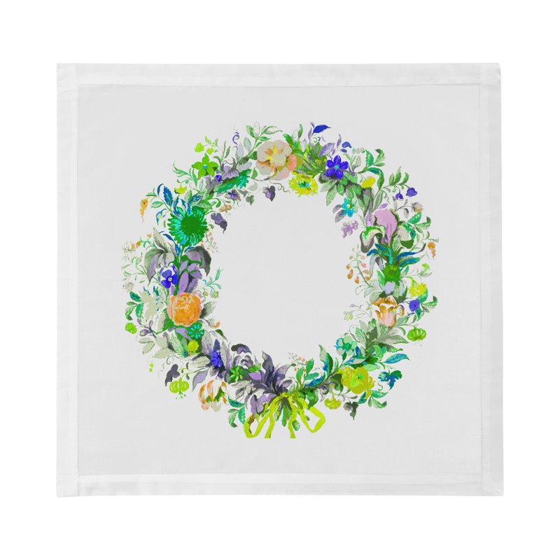 Wreath Flowers Cotton Sateen Dinner Napkins, Green