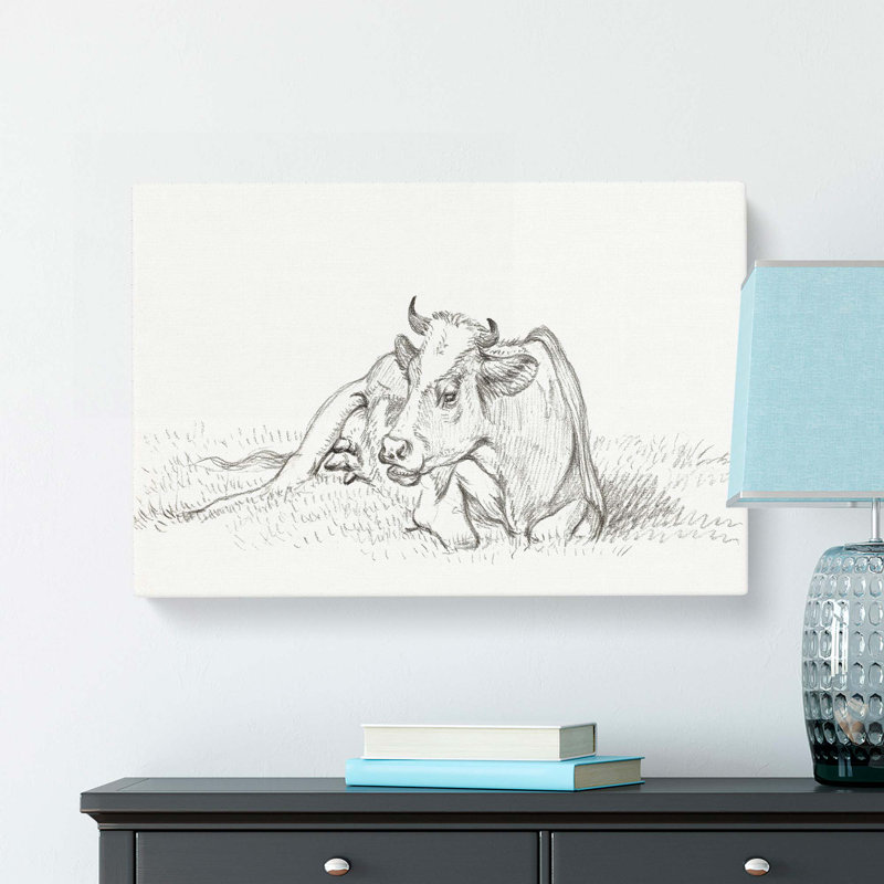 Sketch Of A Resting Cow by Jean Bernard - Wrapped Canvas Print, 40cm H x 60cm W x 3cm D
