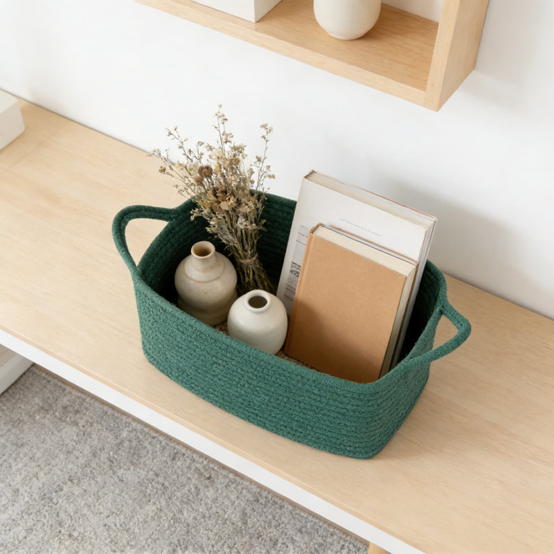 Woven Storage Basket With Handles, Natural Cotton Gift Basket For Baby Showers, Nursery Organization, Pet Toys, And Home Decor