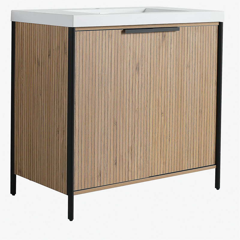 Meuble-lavabo autoportant de 36 pouces avec lavabo en résine et 2 portes d'armoire à fermeture en douceur