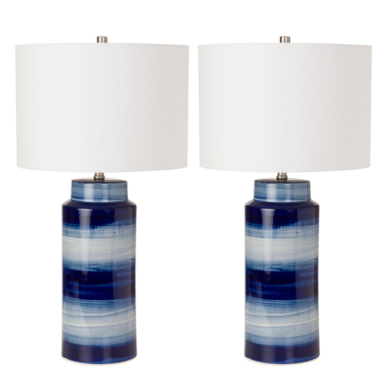 Keleni Ceramic Blue White Coastal Inspired Masterpiece Table Lamp 3-Way Switch