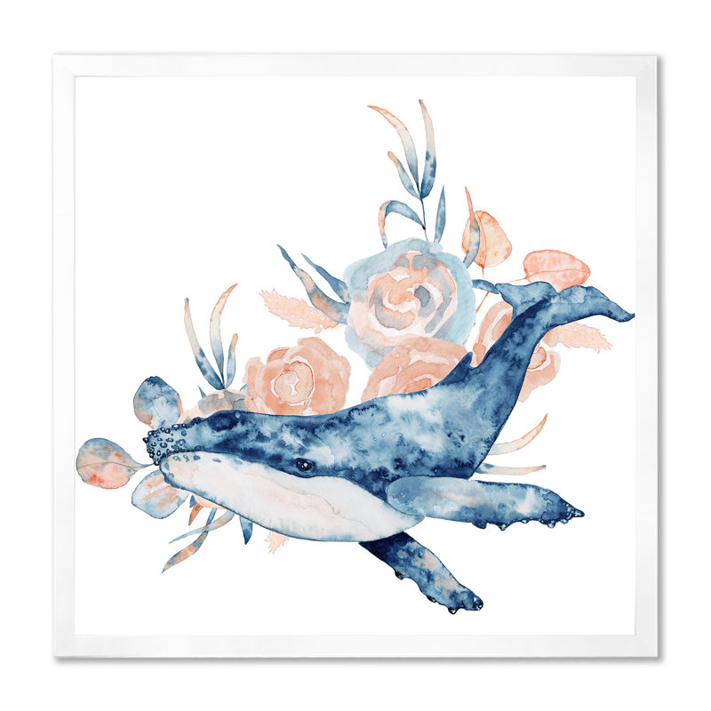 11 «Blue Whale On White III», reproduction d'art sur toile nautique et côtière, H 36 po x l 36 po x P 1 po, Cadre photo blanc
