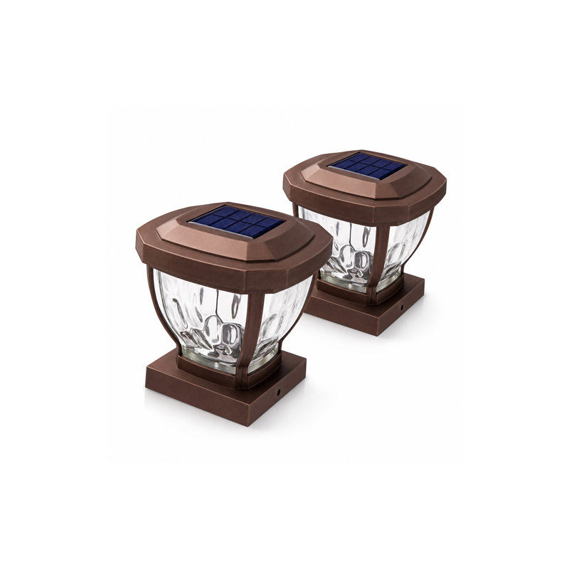 2-pack Led Solar Post Cap Light With Glass Shade, Brown