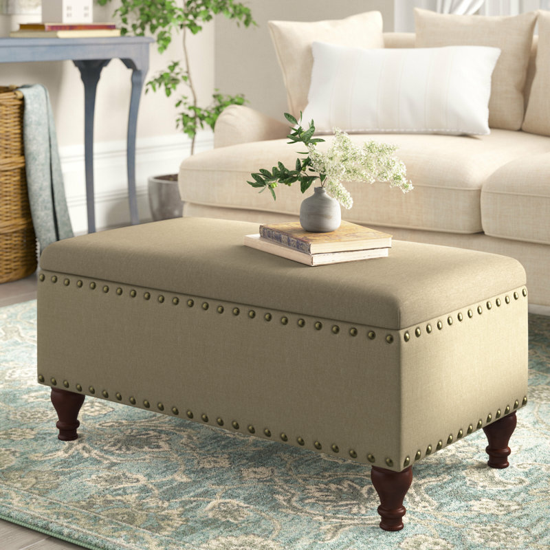 Banc de rangement rembourré avec plateau rabattable Griffiths, Bleu céruléen, H 16,75 po x l 35,5 po x P 19,5 po