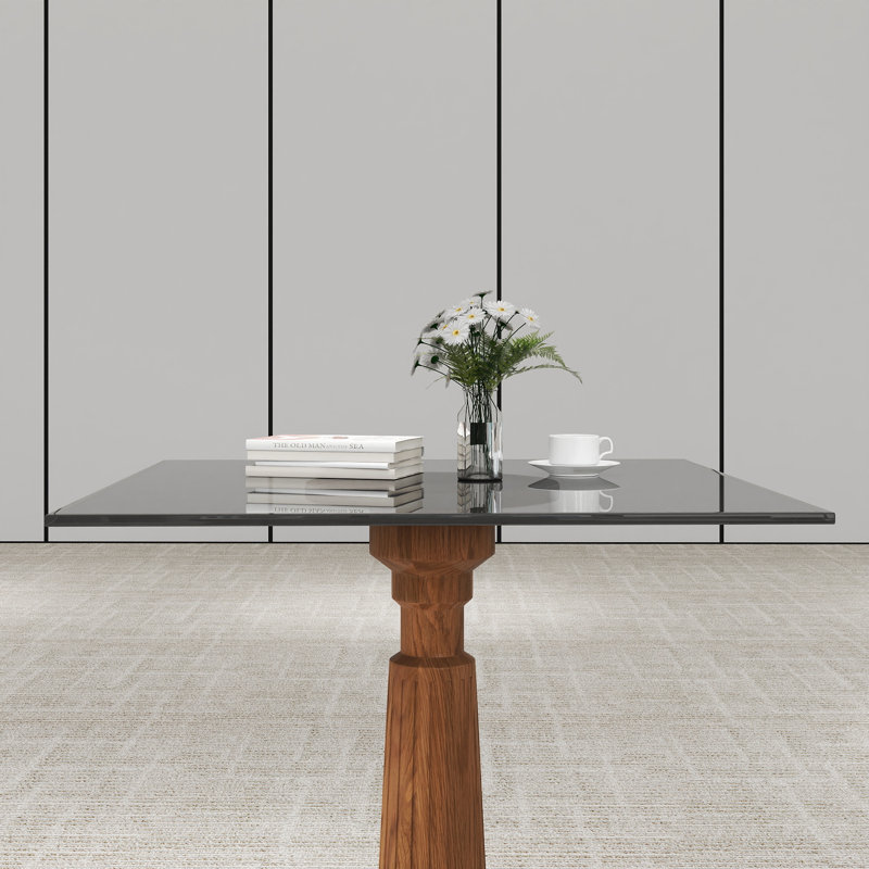 Table de conférence moderne carrée en verre avec base en bois massif