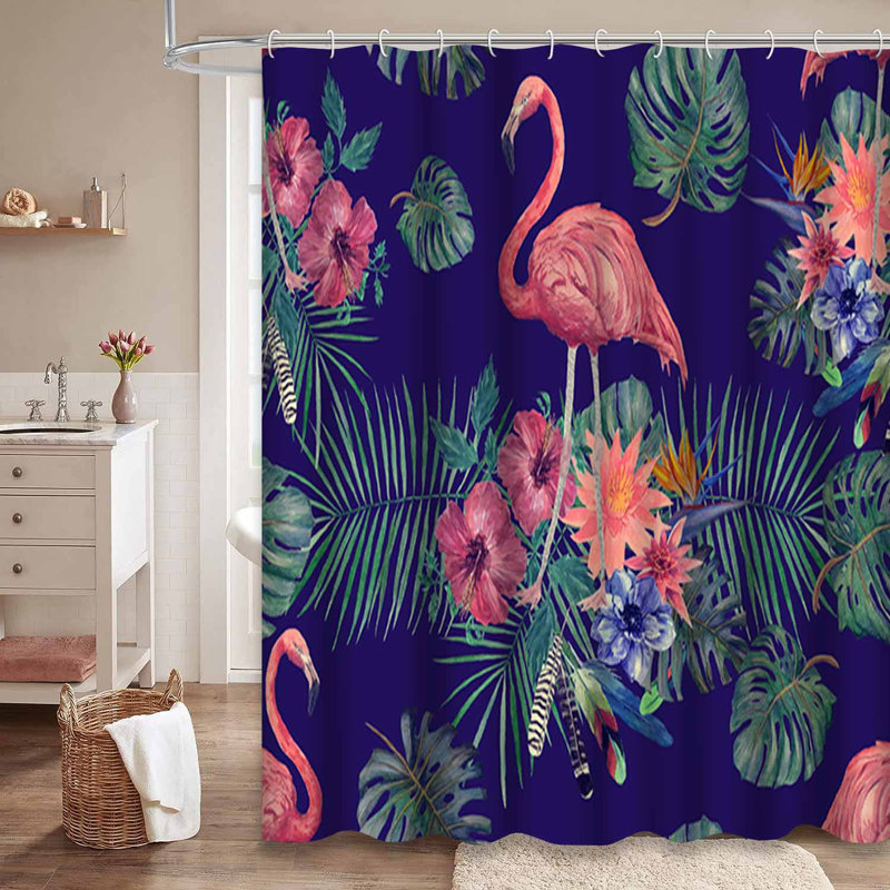 Feuilles de flamant de style rétro avec des plumes de fleurs et 12 crochets, L 72 po x l 84 po