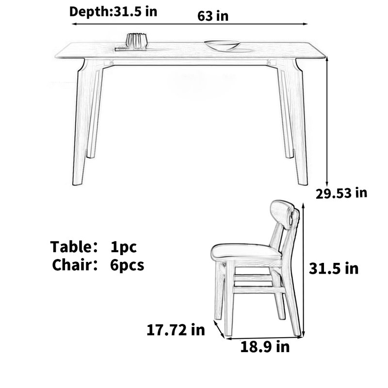 Table de salle à manger rectangulaire moderne, H 29,53 po x L 63 po x l 31,5 po