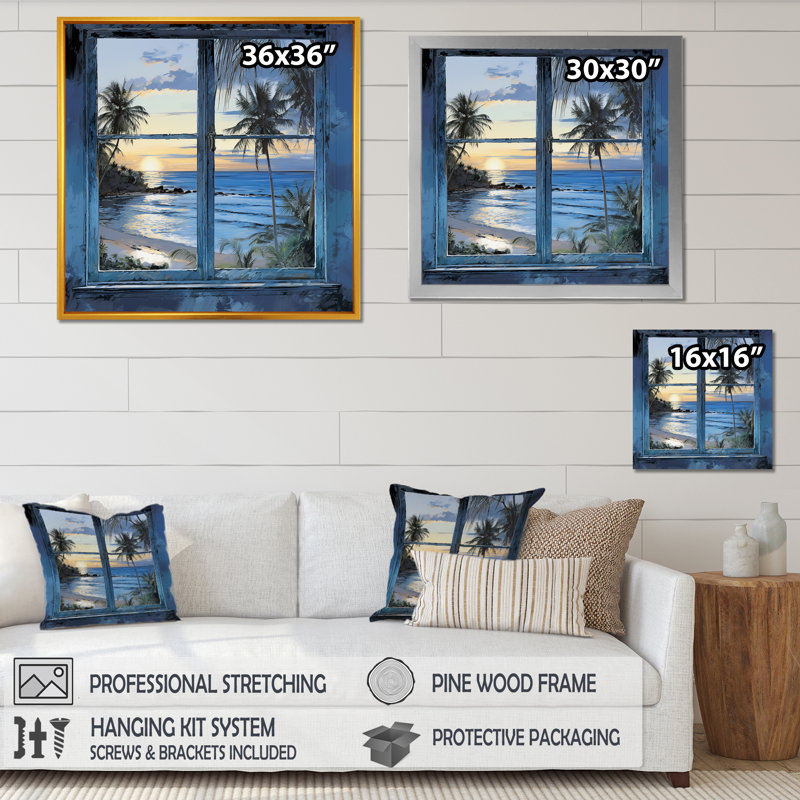«Tranquility Beach Windows Horizon III - Coastal Windows», art mural, Brun, H 30 po x l 30 po
