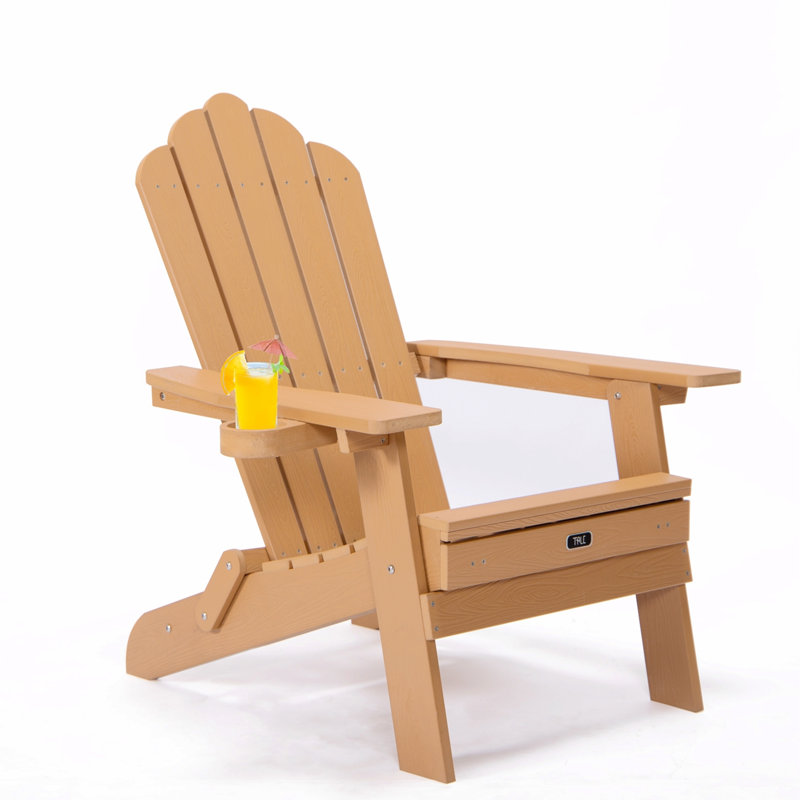 Chanise Wood Outdoor Adirondack Chair With Ottoman, Brown