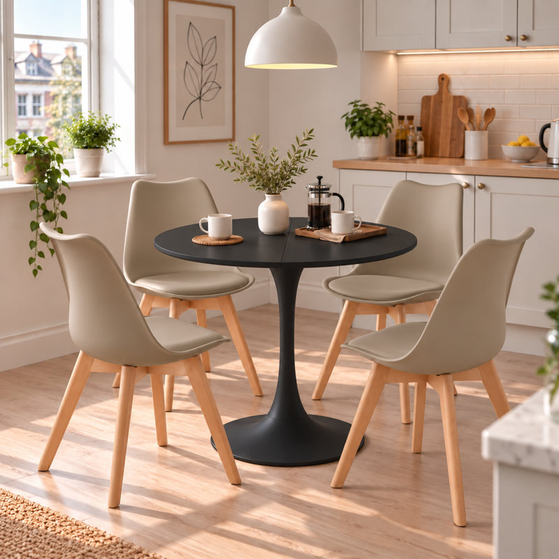 4 -Person Dining Set, Black, Khaki