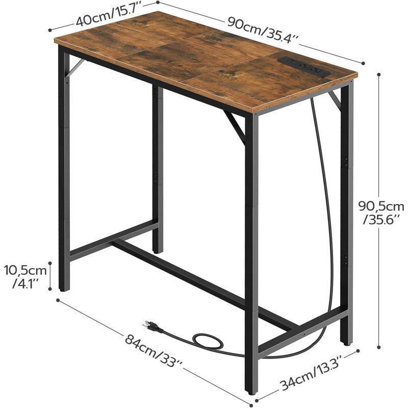 Table With Charging Station, Rectangular Pub Table, High Top Coffee Table, Counter Bar Height Table, Narrow Long Dining Table, 35.4" L X 15.7" W X 35.6" H, Black
