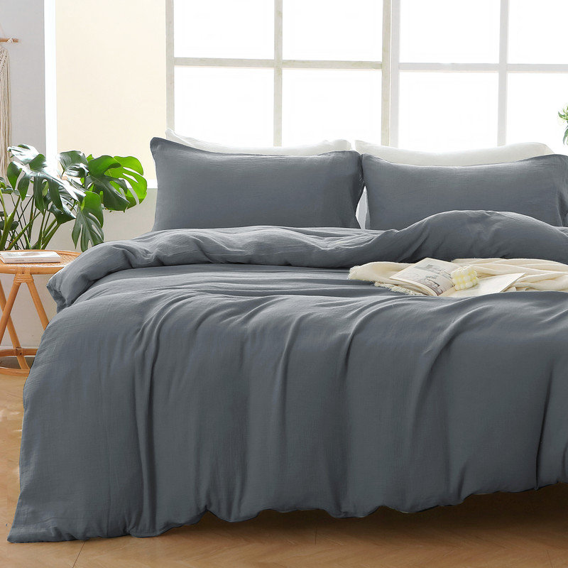 Solayne Muslin Duvet Cover Set 100% Cotton Double-Layer Linen Like Gauze Comforter Cover 3 Pieces Breathable & Lightweight For All Season