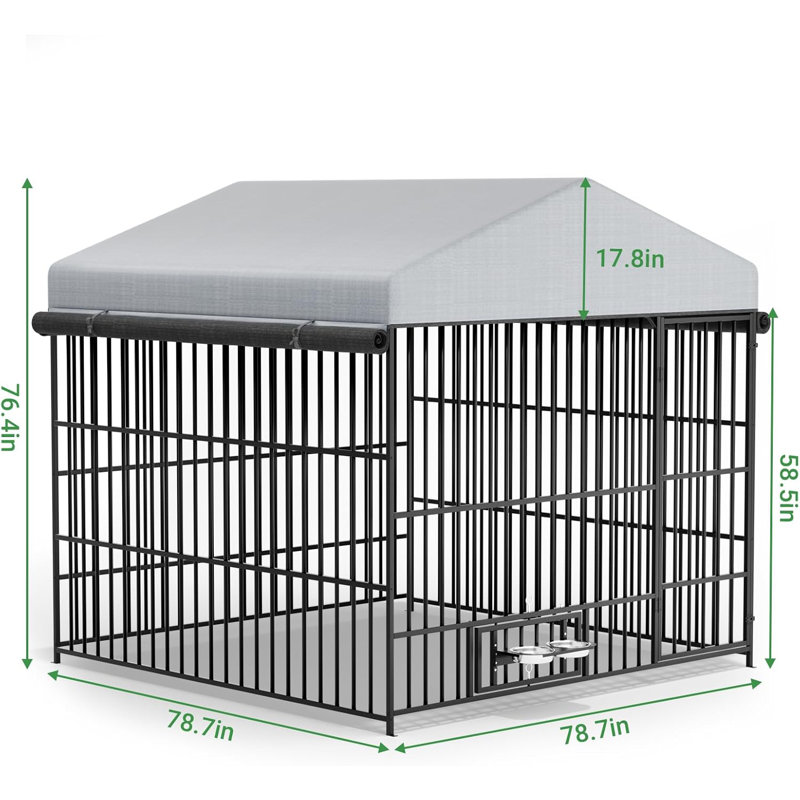 Chenil d'extérieur robuste avec bols rotatifs, couvert, H 76,42 po x l 78,74 po x P 78,74 po