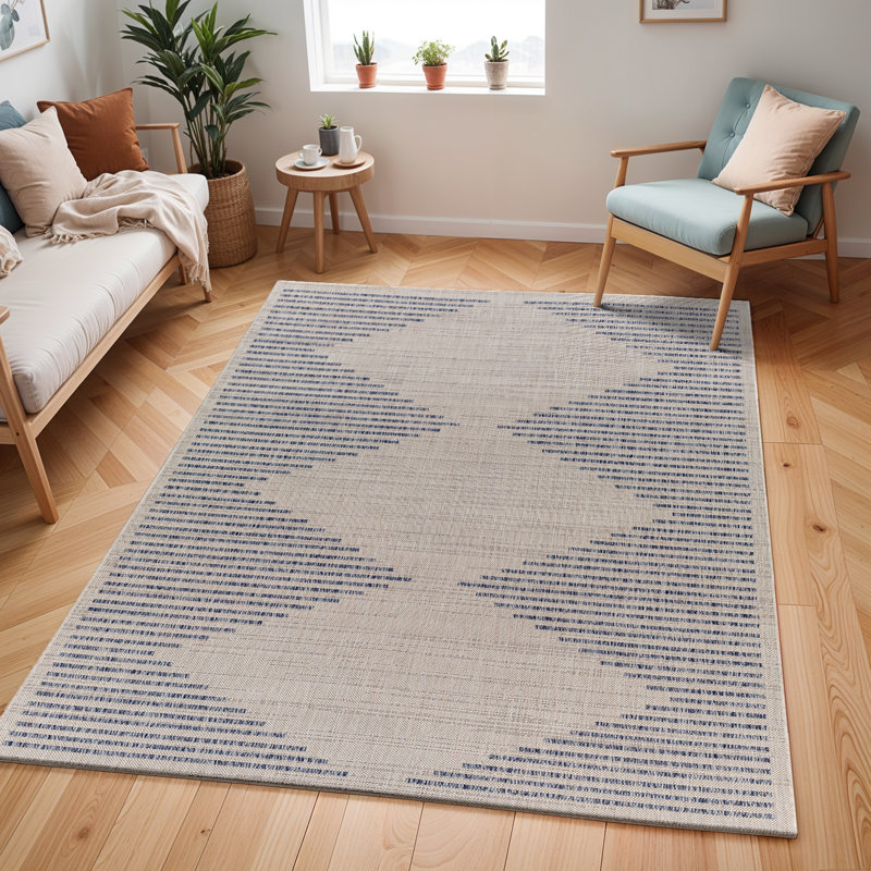 Outdoor Boho Rug Blue/Cream_TRG2360, Rectangle 160 x 213cm