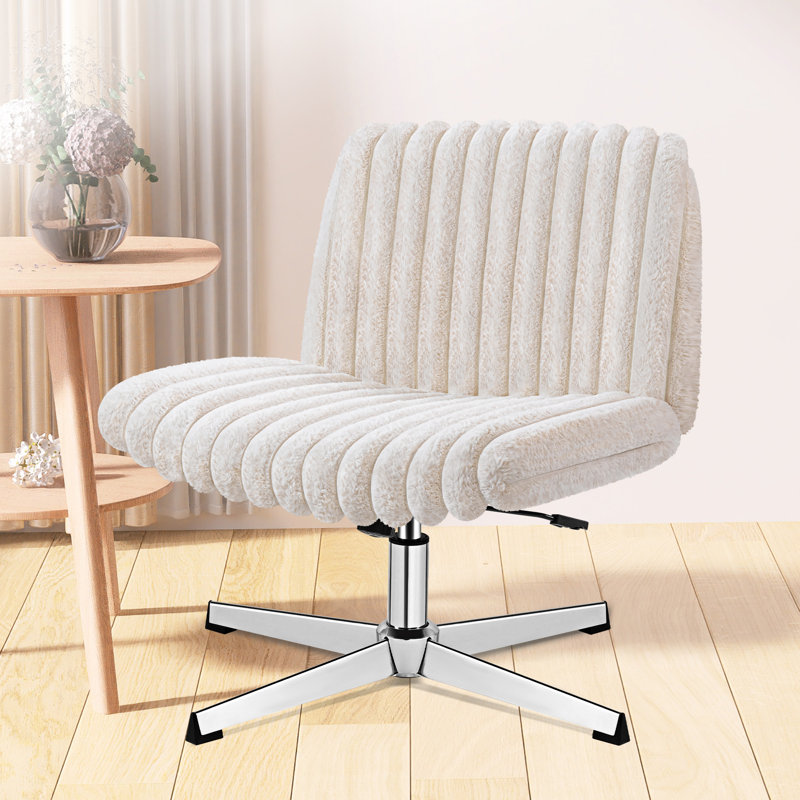 Huba Wide Seat Leisure Office Chair Cross Legs No Wheels, Cream, Silver